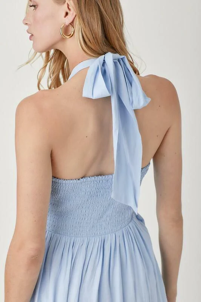 Women's Olivia Misty Blue Halter Maxi Dress
