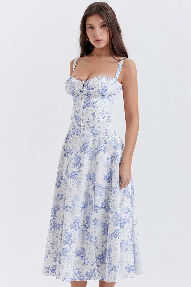 Women's Carmen Bustier Sundress Blue Print