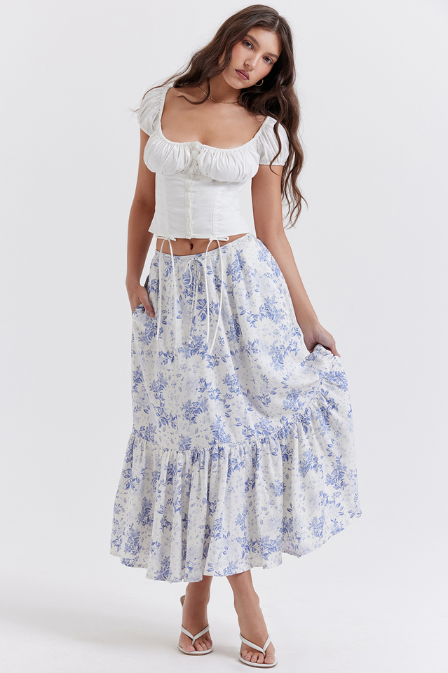 Women's Aitana Blue Print Top + Skirt Set