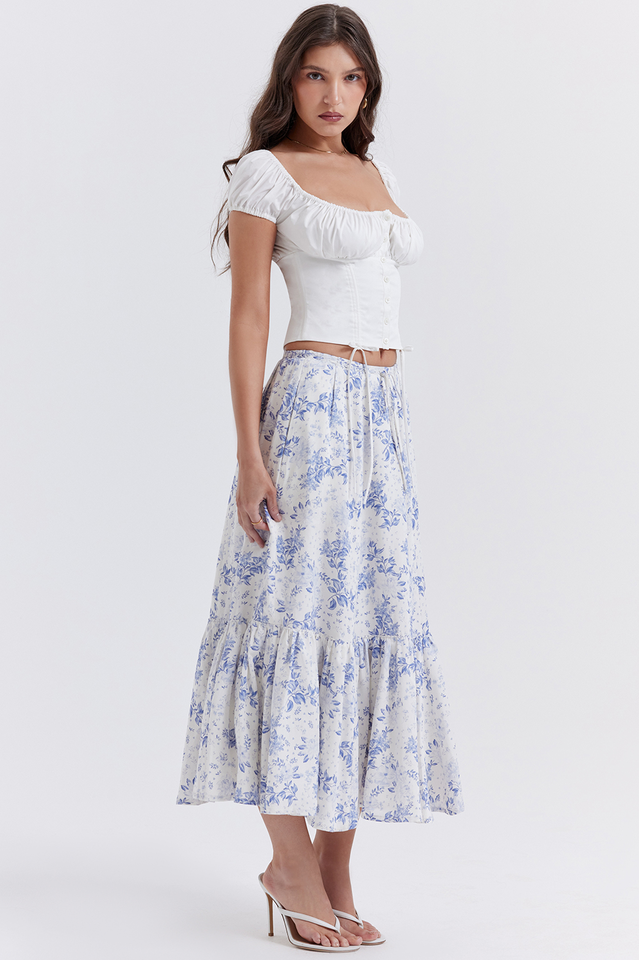 Women's Aitana Blue Print Top + Skirt Set