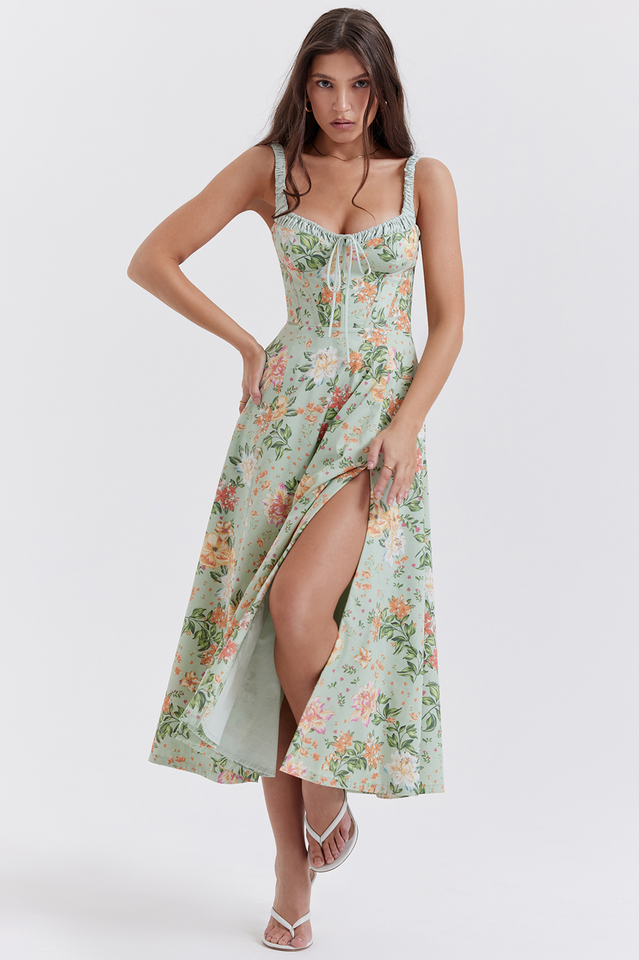 Women's Sabrina Light Jade Print Bustier Sundress