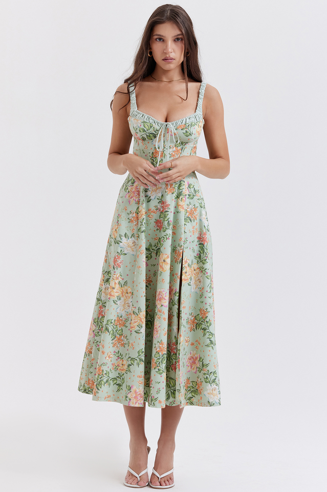 Women's Sabrina Light Jade Print Bustier Sundress Floral