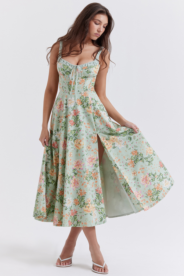 Women's Sabrina Light Jade Print Bustier Sundress Floral