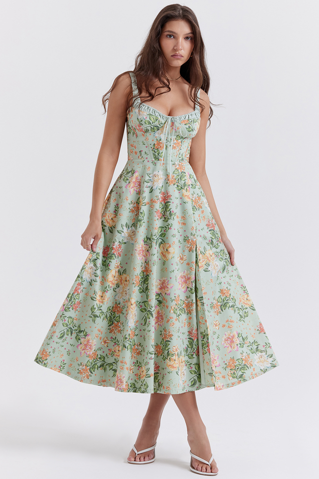Women's Sabrina Light Jade Print Bustier Sundress