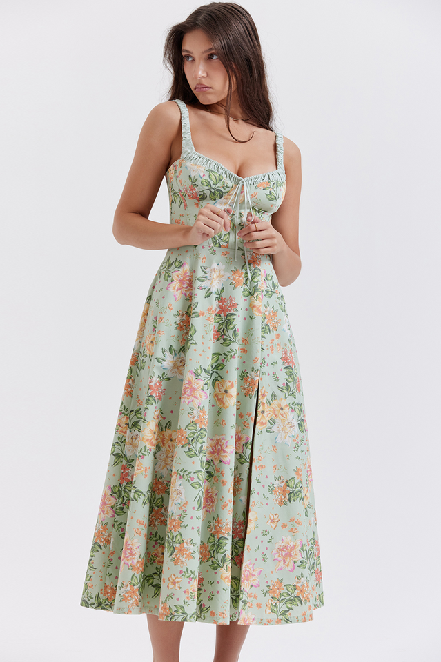 Women's Sabrina Light Jade Print Bustier Sundress