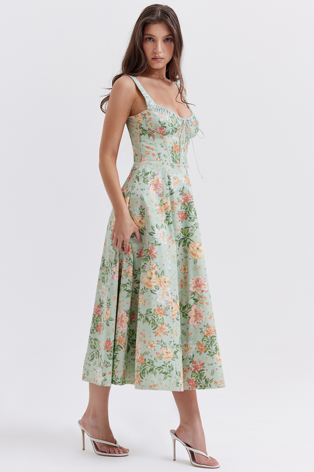 Women's Sabrina Light Jade Print Bustier Sundress