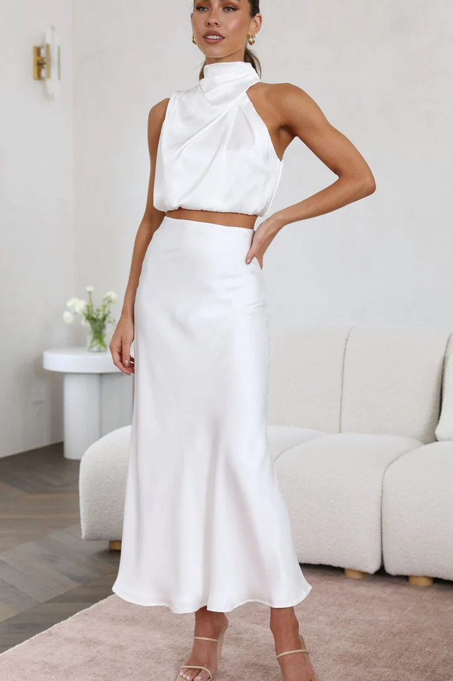 Women's Esther Top + Maxi Skirt Set White