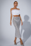 Women's Ansley Strapless Feather Mesh Skirt Set White