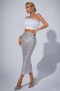 Women's Ansley Strapless Feather Mesh Skirt Set White