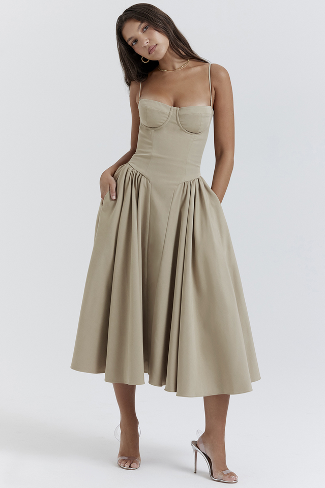 Women's Samaria Taupe Corset Sun Dress