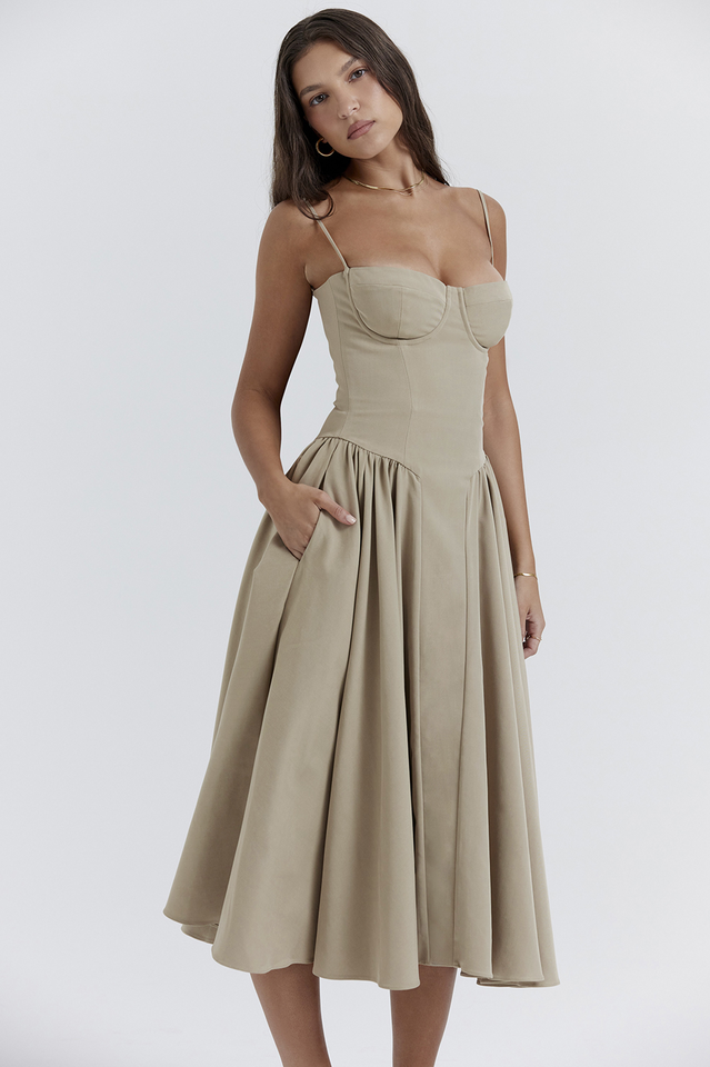 Women's Samaria Taupe Corset Sun Dress