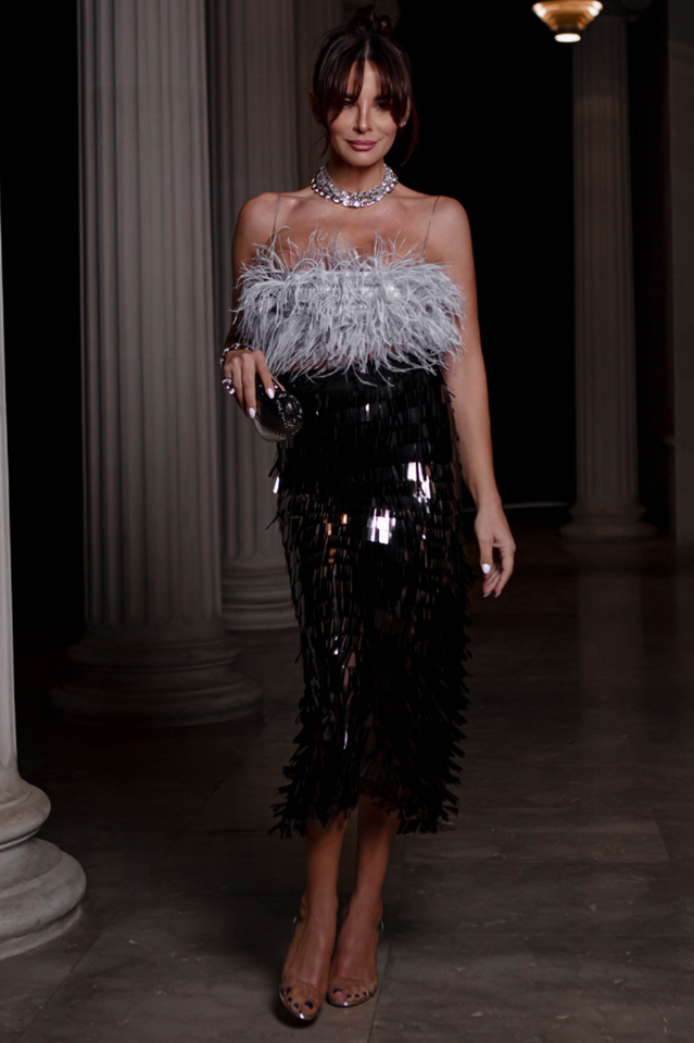 Women's Aleyna Feather Top + Sequin Skirt Set Multi Color