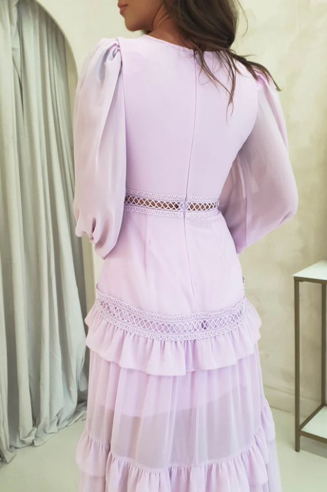 Women's Lorie Long Sleeve Ruffle Gown