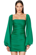 Women's Glossy Satin Square Neck Mini Dress Green