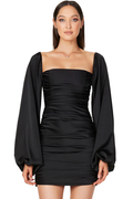 Women's Glossy Satin Square Neck Mini Dress Black