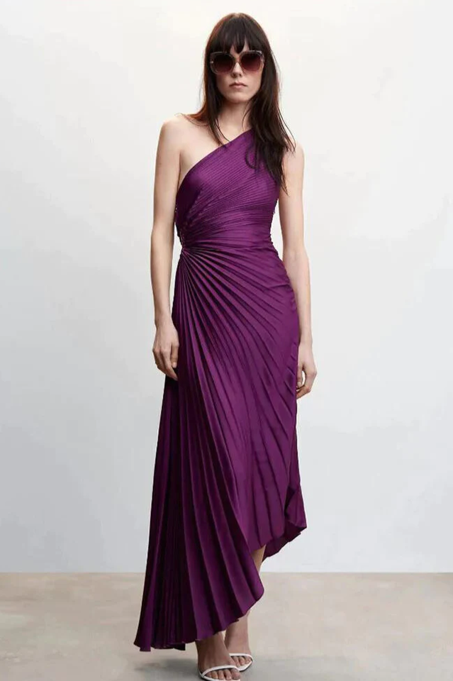Women's Catalina One Shoulder Pleated Satin Dress Grapefruit