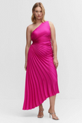 Women's Catalina One Shoulder Pleated Satin Dress Fuchsia