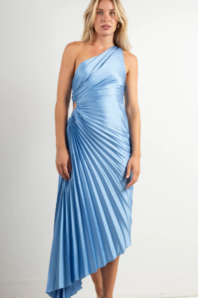 Women's Catalina One Shoulder Pleated Satin Dress Fresco