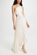 Women's Catalina One Shoulder Pleated Satin Dress Ivory