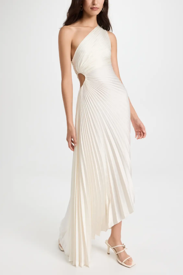 Women's Catalina One Shoulder Pleated Satin Dress Ivory