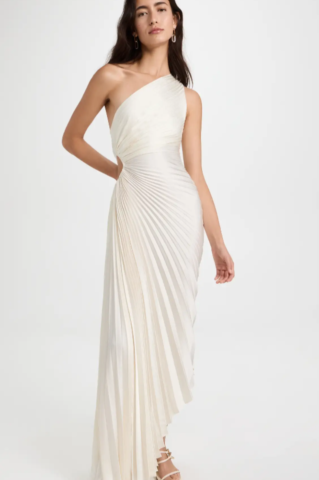Women's Catalina One Shoulder Pleated Satin Dress Ivory