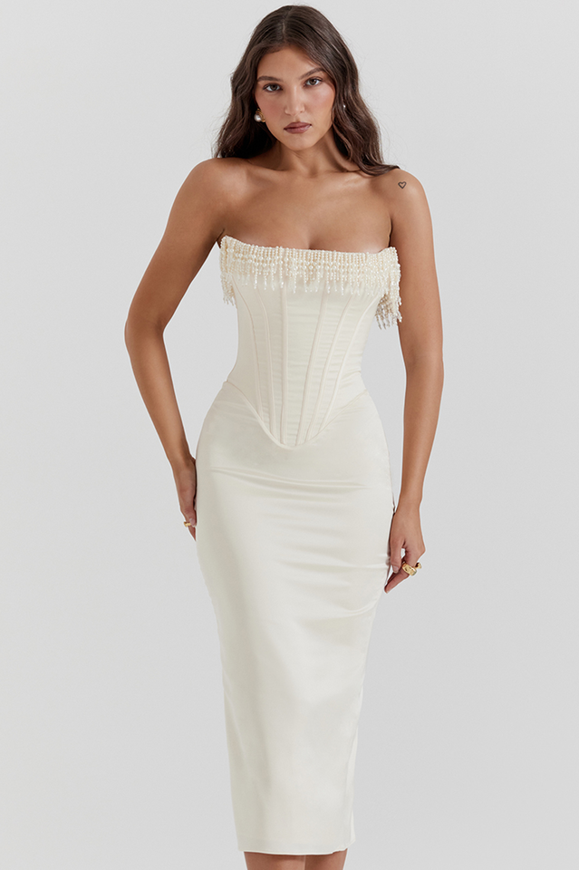 Women's Nalita Vintage Cream Beaded Strapless Dress