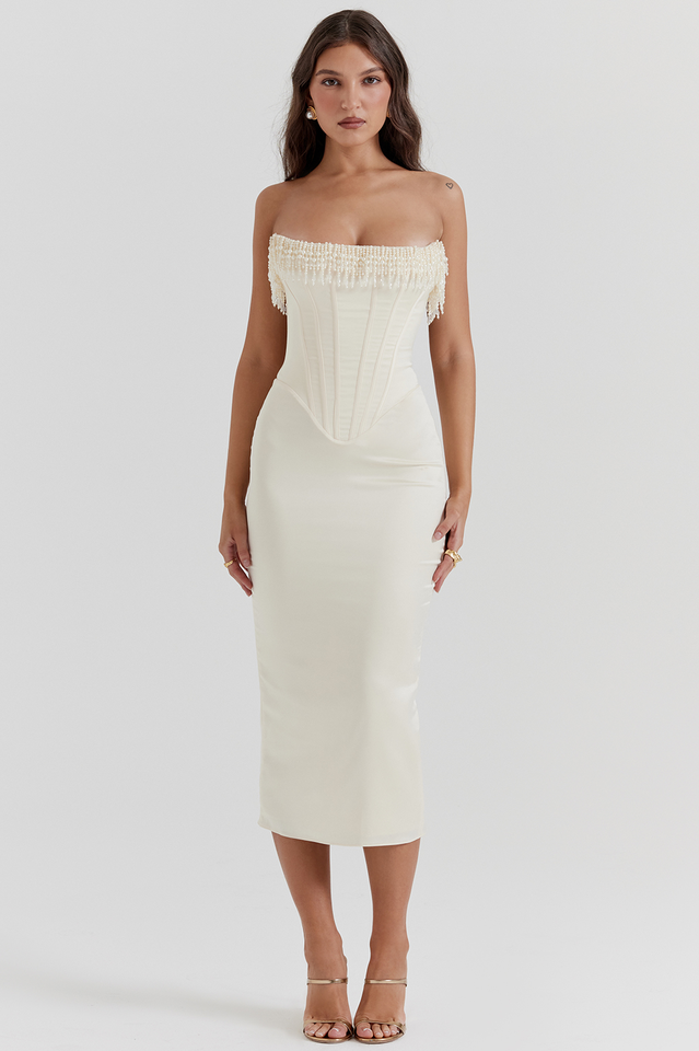 Women's Nalita Vintage Cream Beaded Strapless Dress