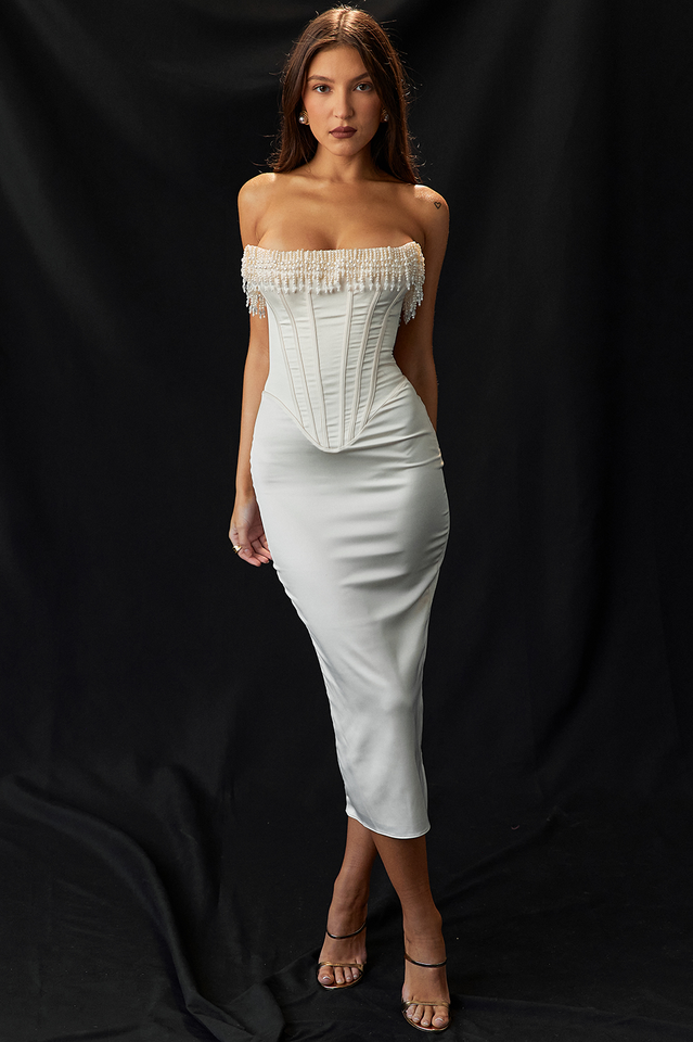 Women's Nalita Vintage Cream Beaded Strapless Dress