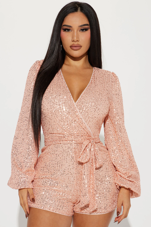 Women's Take Me Dancing Sequin Romper Champagne