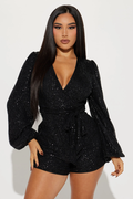 Women's Take Me Dancing Sequin Romper Black