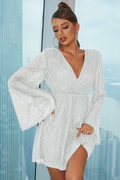 Women's Plunging Neck Sequin Dress White