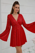 Women's Plunging Neck Sequin Dress Red