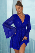 Women's Plunging Neck Sequin Dress Blue