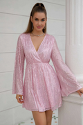 Women's Plunging Neck Sequin Dress Pink