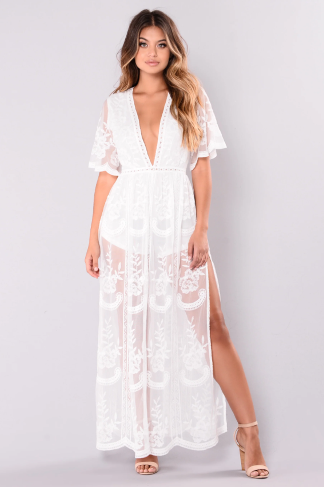 Women's Boho Lace Maxi Dress White