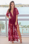 Women's Boho Lace Maxi Dress Wine