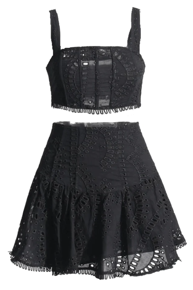 Women's Cora Crop Top + Skirt Set Black