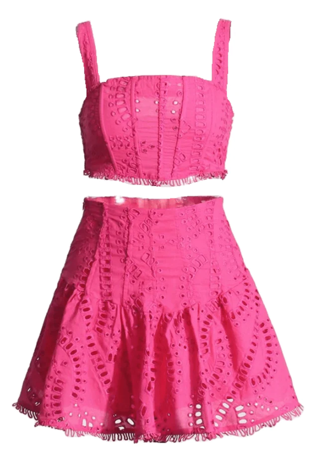 Women's Cora Crop Top + Skirt Set Hot Pink