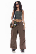 Women's Vintage Parachute Cargo Pants Brown