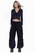Women's Vintage Parachute Cargo Pants Black