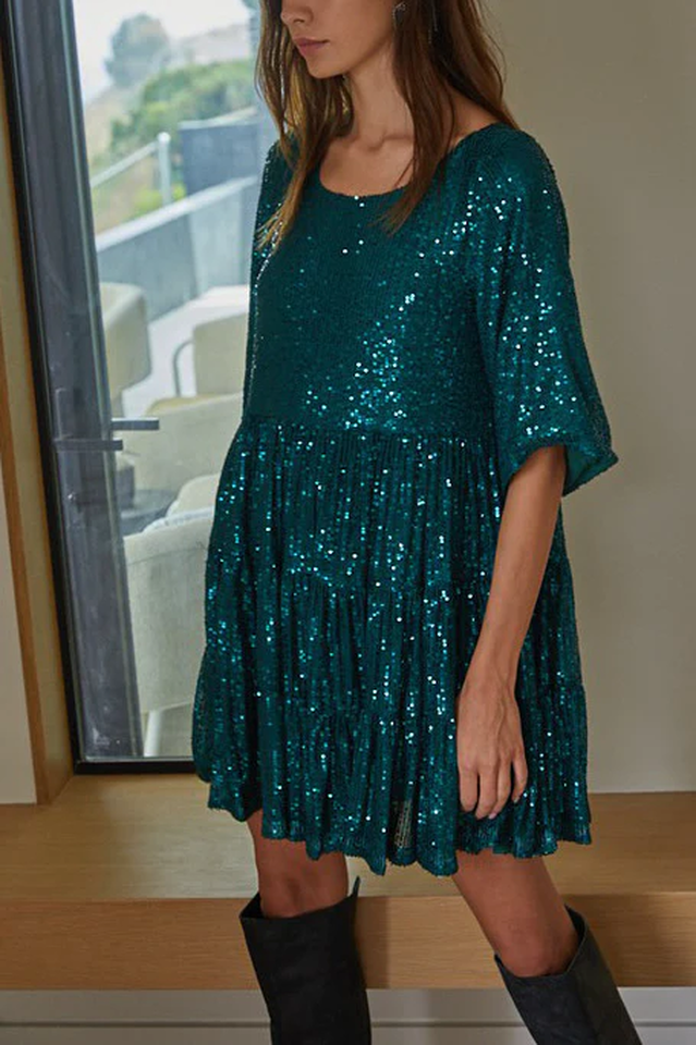 Women's My Queen Sequin Baby Doll Dress