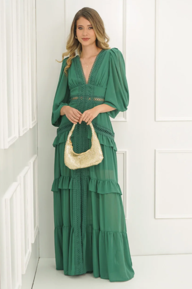 Women's Lorie Long Sleeve Ruffle Gown