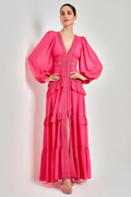 Women's Lorie Long Sleeve Ruffle Gown Fuchsia