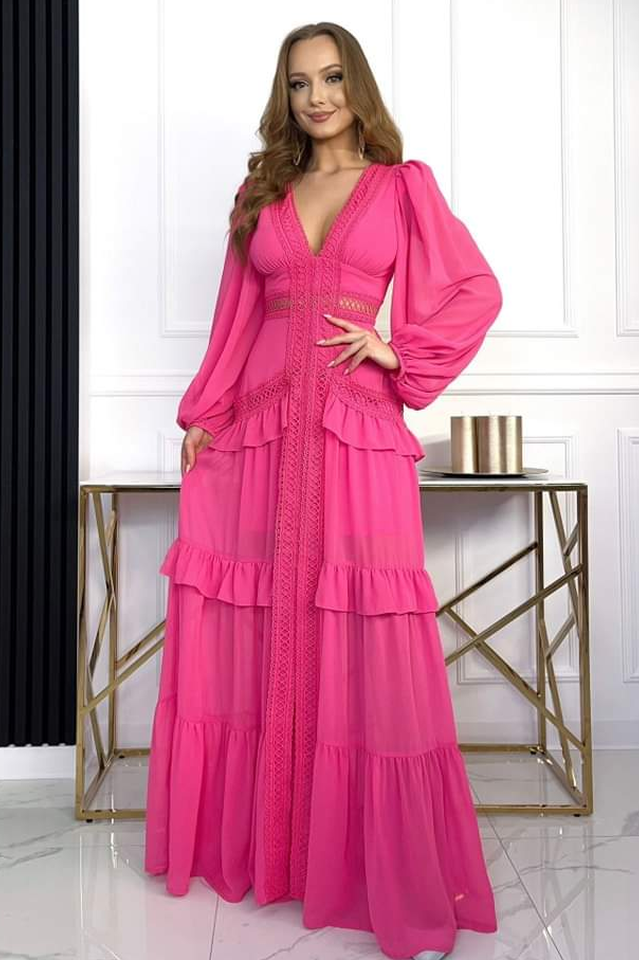 Women's Lorie Long Sleeve Ruffle Gown