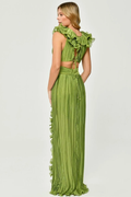 Women's V-Neck Cut-Out Pleated Split Maxi Dress