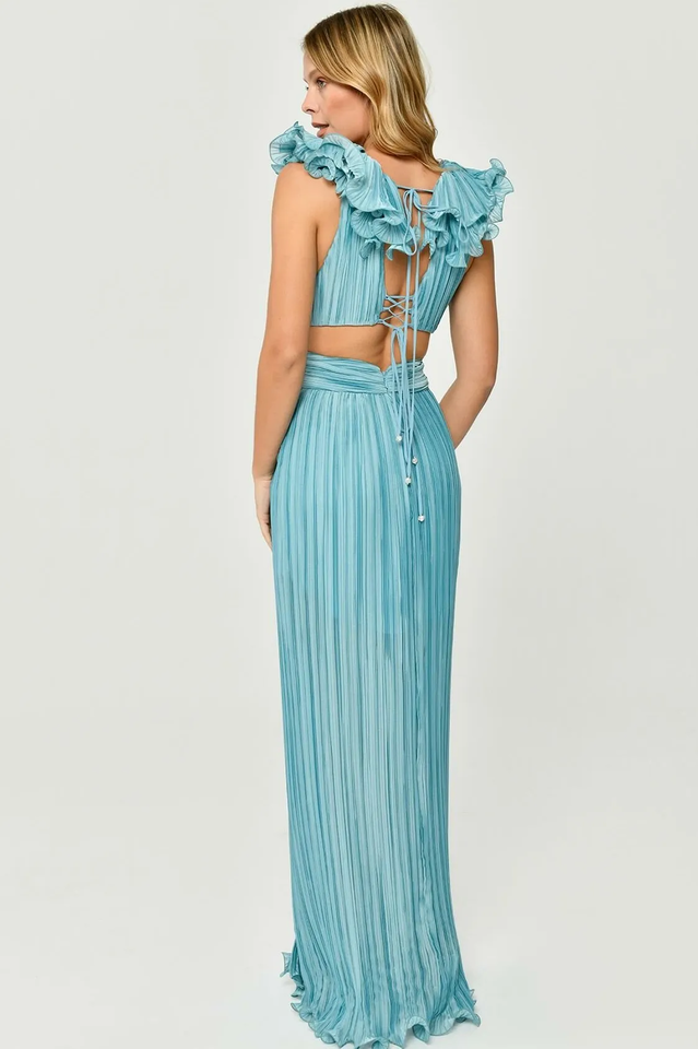 Women's V-Neck Cut-Out Pleated Split Maxi Dress