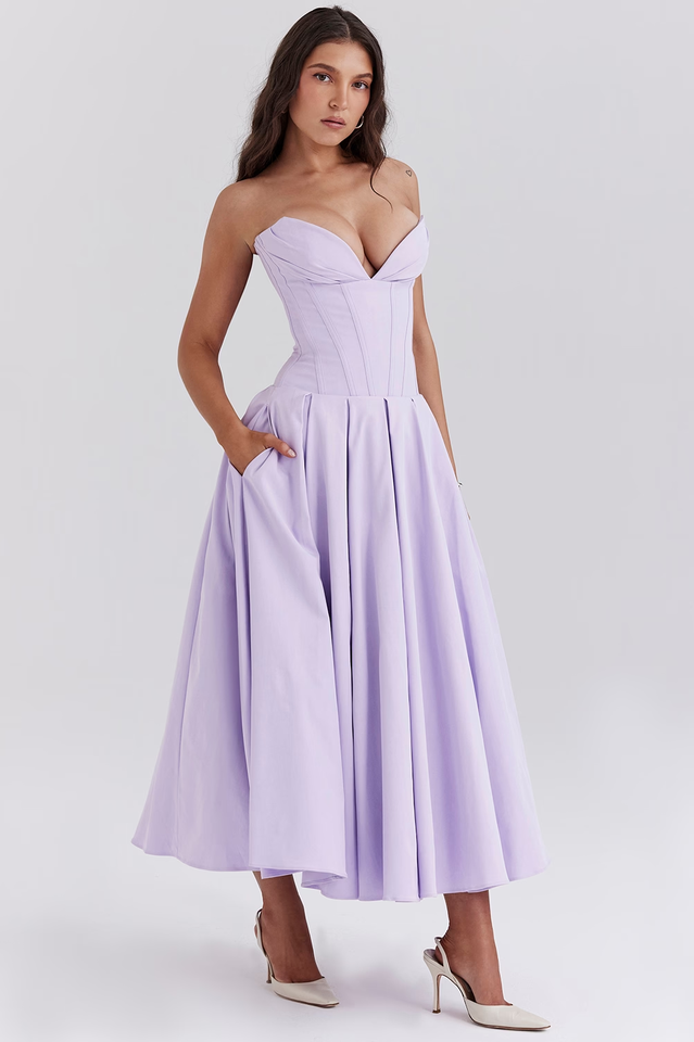 Women's Lady Black Strapless Midi Dress Orchid
