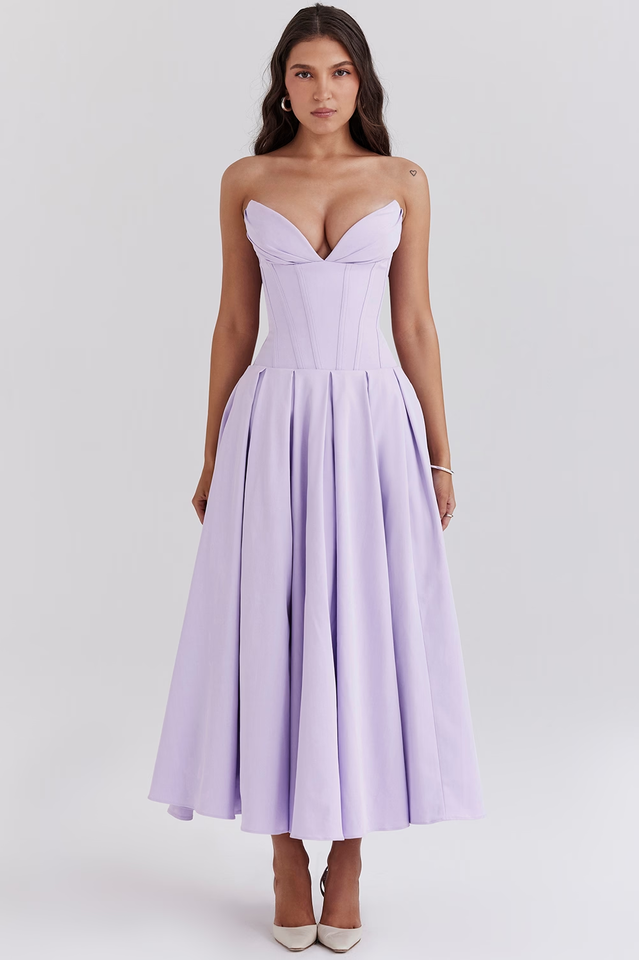 Women's Lady Black Strapless Midi Dress