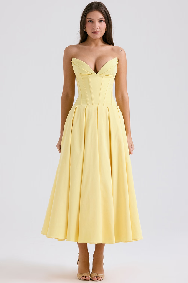 Women's Lady Black Strapless Midi Dress Sunshine