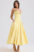 Women's Lady Black Strapless Midi Dress